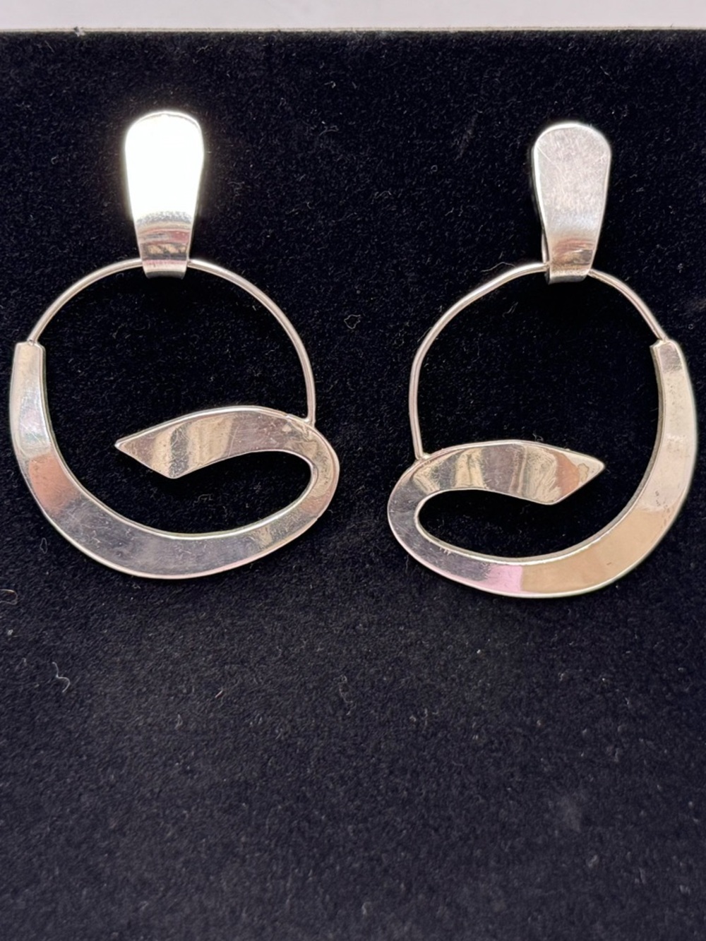 Mexico 925 Sterling Silver Post Back Swirl Hoop Earrings 17.9g